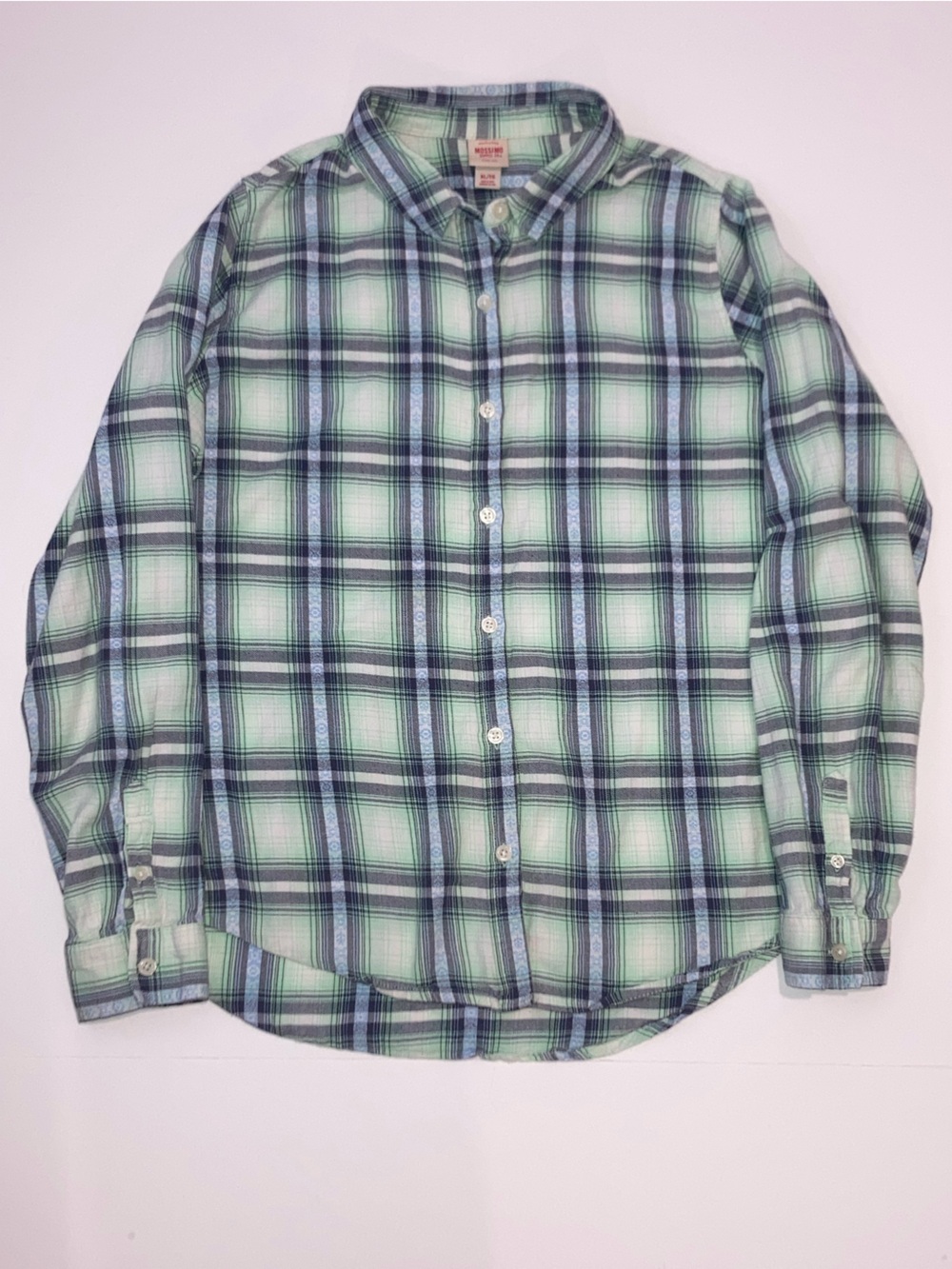 Mossimo Light Green Blue Plaid Button Down Flannel Women’s XL
